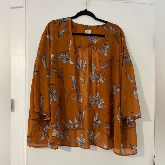 a new day Tops - Floral Kimono Sleeve Top - Orange one size fits most (OSFM) (S104)